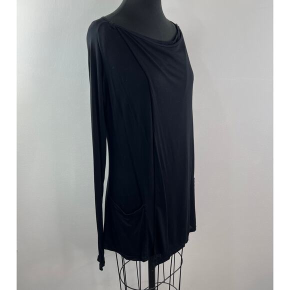 Hard Tail Black Top Boat Neck Asymmetrical Loose Fit Long Sleeve Size Medium M - Picture 4 of 8